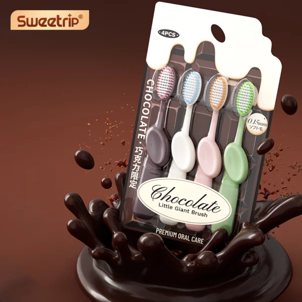 Chocolate Series Little Giant Toothbrush – 0.15mm Soft Bristles, Ergonomic Grip, 4pcs Pack